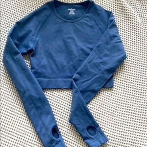 Blue Long Sleeve Activewear Crop Top